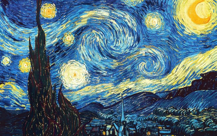 The Starry Night by Vincent van Gogh, often used in art therapy to inspire creativity and emotional healing.